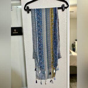 Extra Long Blue and Gold Chiffon Scarf